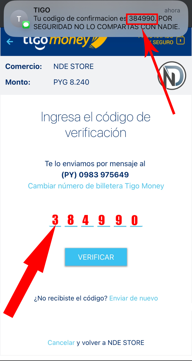 Código de verificación de Tigo