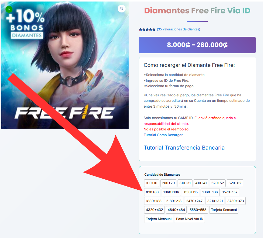 Selección de cantidad de diamantes